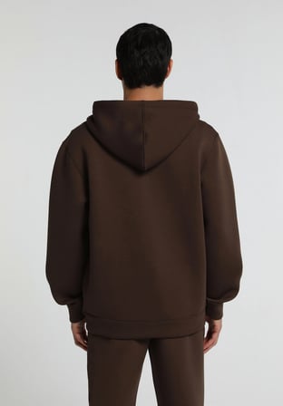 Regular Fit Kapüşonlu Düz Erkek Kahverengi Sweatshirt