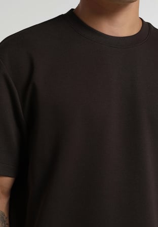 Relaxed Fit Yuvarlak Yaka Düz Erkek Kahverengi Kısa Kol Tişört