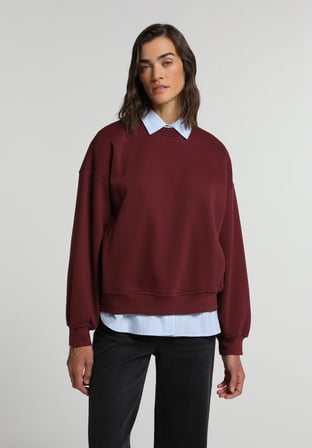 Oversize Fit Yuvarlak Yaka Nakışlı Kadın Bordo Sweatshirt
