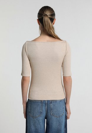Slim Fit   Kadın Bej  Tişört