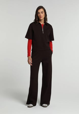 Regular Fit Polo Yaka Düz Kadın Mor Kısa Kol Tişört