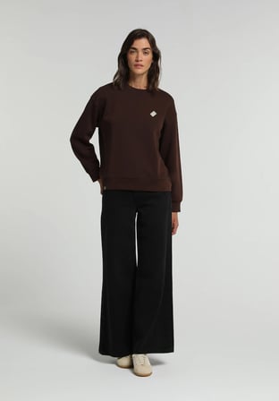 Regular Fit Yuvarlak Yaka Baskılı Kadın Kahverengi Sweatshirt