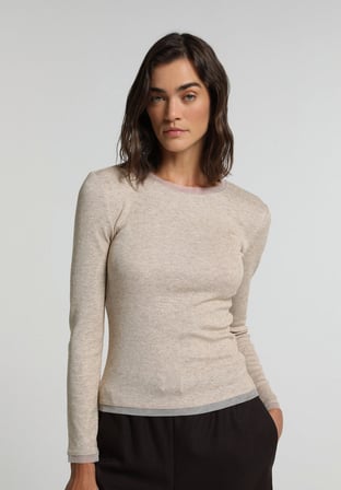 Slim Fit   Kadın Bej  Tişört
