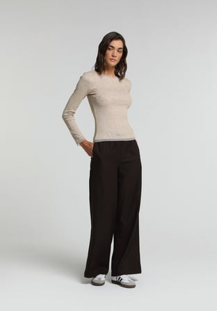 Slim Fit   Kadın Bej  Tişört