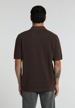 Regular Fit Polo Yaka Düz Erkek Açik Kahverengi Kısa Kol Kazak