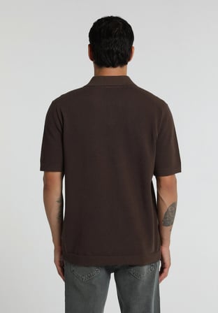 Regular Fit Polo Yaka Düz Erkek Açik Kahverengi Kısa Kol Kazak