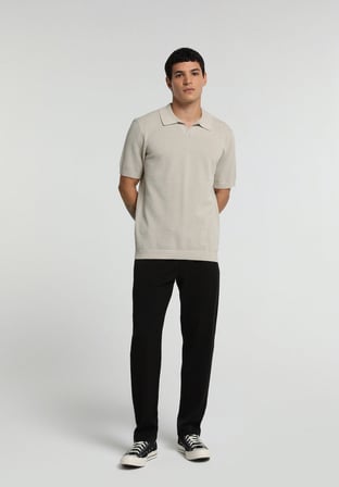 Regular Fit Polo Yaka Düz Erkek Taş Kısa Kol Kazak