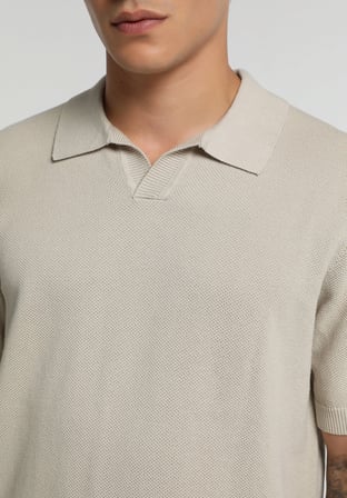 Regular Fit Polo Yaka Düz Erkek Taş Kısa Kol Kazak