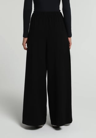 Regular Fit Yüksel Bel Geniş Paça Kadın Siyah  Pantolon