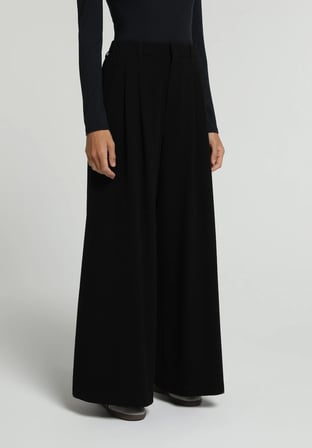 Regular Fit Yüksel Bel Geniş Paça Kadın Siyah  Pantolon