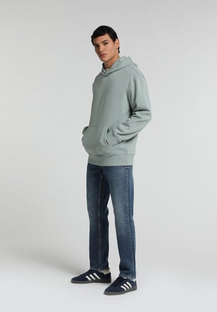 Relaxed Fit Kapüşonlu Düz Erkek Yeşil Sweatshirt