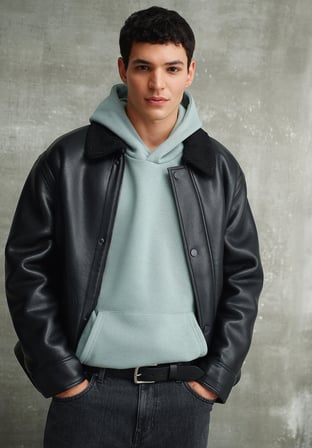 Relaxed Fit Kapüşonlu Düz Erkek Yeşil Sweatshirt