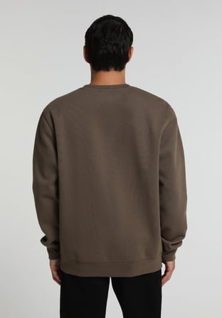 Regular Fit Yuvarlak Yaka Düz Erkek Kahverengi Sweatshirt