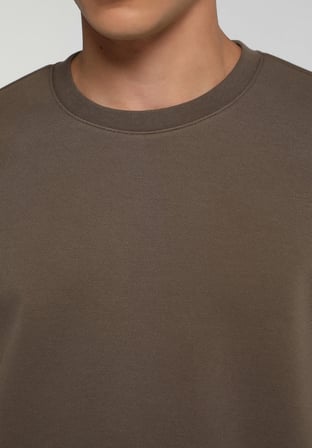 Regular Fit Yuvarlak Yaka Düz Erkek Kahverengi Sweatshirt