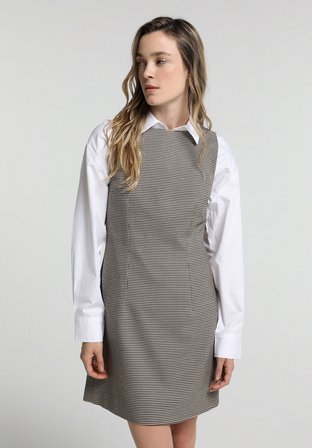 Slim Fit Ekoseli Kadın Kahverengi Kolsuz Elbise