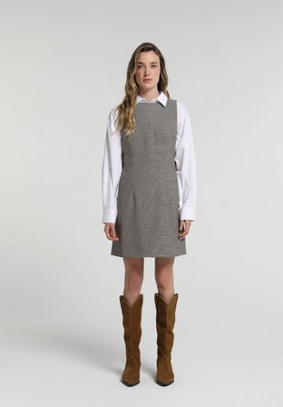 Slim Fit Ekoseli Kadın Kahverengi Kolsuz Elbise