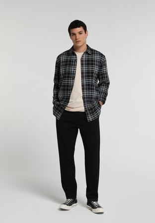 Regular Fit Orta Bel Düz Paça Erkek Siyah  Pantolon