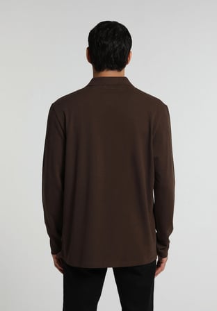 Regular Fit Polo Yaka Düz Erkek Kahverengi Uzun Kol Tişört