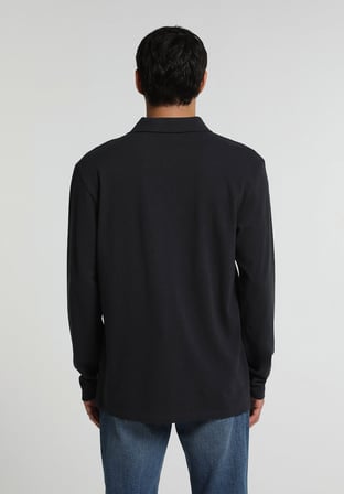 Regular Fit Polo Yaka Düz Erkek Lacivert Uzun Kol Tişört