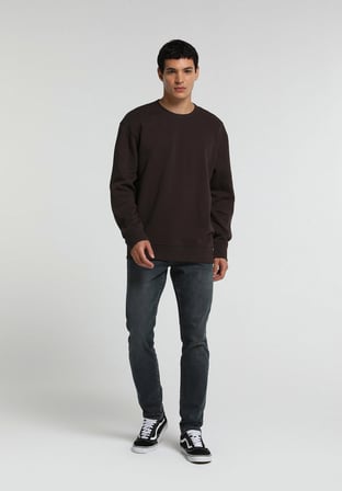 Relaxed Fit Yuvarlak Yaka Düz Erkek Kahverengi Sweatshirt