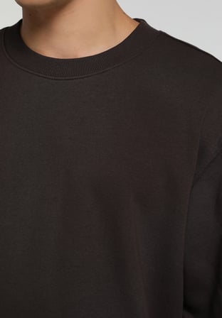 Relaxed Fit Yuvarlak Yaka Düz Erkek Kahverengi Sweatshirt