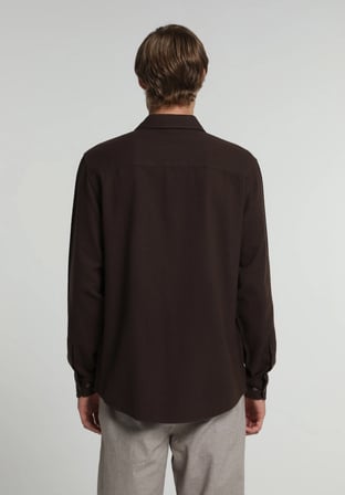Regular Fit Shirt Neck Düz Erkek Kahverengi Uzun Kol Gömlek