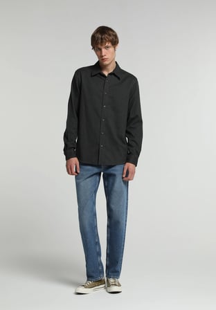 Regular Fit Shirt Neck Düz Erkek Yeşil Uzun Kol Gömlek