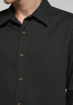 Regular Fit Shirt Neck Düz Erkek Yeşil Uzun Kol Gömlek