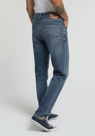 Straight Fit   Erkek Mid İndigo Denim Jean Pantolon
