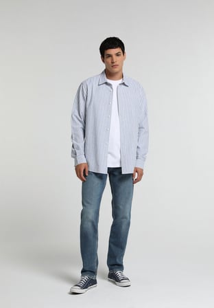 Straight Fit   Erkek Mid İndigo Denim Jean Pantolon