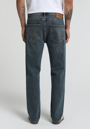 Relaxed Straight Fit   Erkek Mid İndigo Denim Jean Pantolon