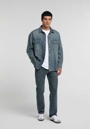 Relaxed Straight Fit   Erkek Mid İndigo Denim Jean Pantolon