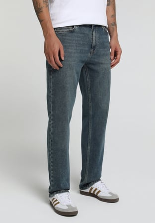 Relaxed Straight Fit   Erkek Mid İndigo Denim Jean Pantolon