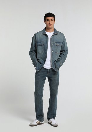 Relaxed Straight Fit   Erkek Mid İndigo Denim Jean Pantolon