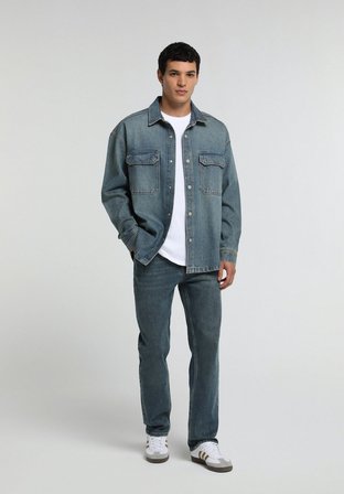 Relaxed Straight Fit   Erkek Mid İndigo Denim Jean Pantolon