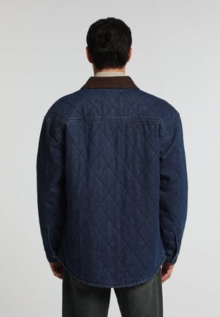 Oversize Fit Düğmeli Astarlı  Erkek Dark İndigo Denim Ceket