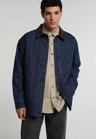 Oversize Fit Düğmeli Astarlı  Erkek Dark İndigo Denim Ceket