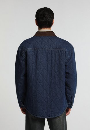 Oversize Fit Düğmeli Astarlı  Erkek Dark İndigo Denim Ceket