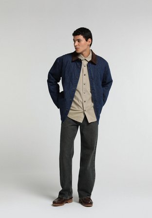 Oversize Fit Düğmeli Astarlı  Erkek Dark İndigo Denim Ceket