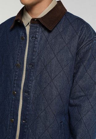 Oversize Fit Düğmeli Astarlı  Erkek Dark İndigo Denim Ceket