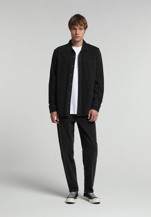Regular Fit Klasik Yaka Düz Erkek Black Denim Uzun Kol Gömlek