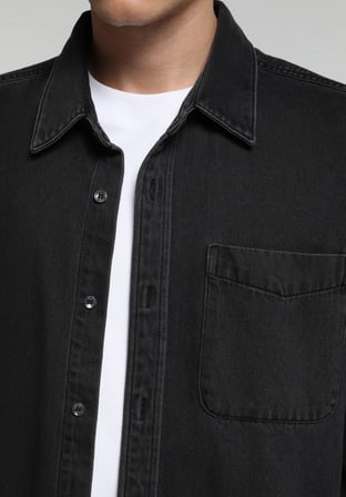 Regular Fit Klasik Yaka Düz Erkek Black Denim Uzun Kol Gömlek