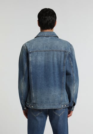 Regular Fit Düğmeli Astarsız  Erkek Mid İndigo Denim Ceket