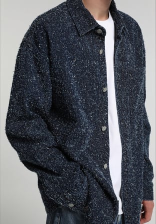 Oversize Fit   Erkek Mid İndigo Denim Shacket