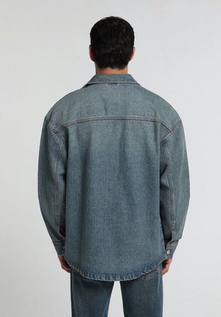 Oversize Fit   Erkek Mid İndigo Denim Shacket