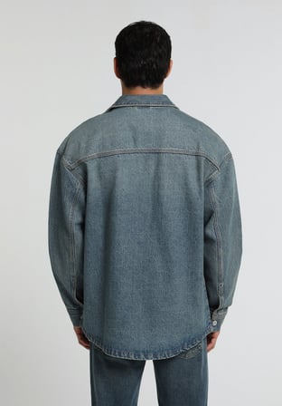 Oversize Fit   Erkek Mid İndigo Denim Shacket
