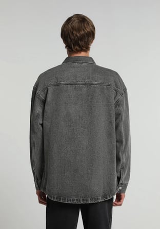 Oversize Fit   Erkek Grey Denim Shacket