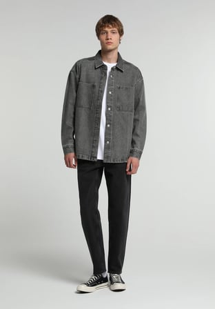 Oversize Fit   Erkek Grey Denim Shacket