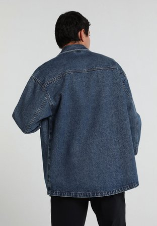 Oversize Fit   Erkek Mid İndigo Denim Shacket