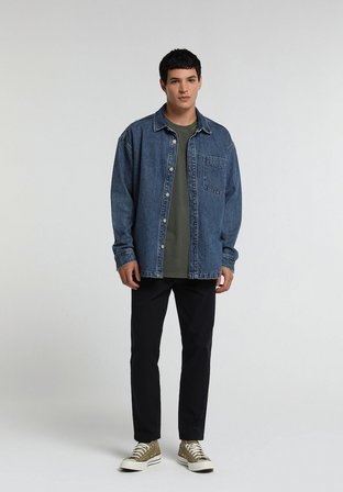 Oversize Fit   Erkek Mid İndigo Denim Shacket